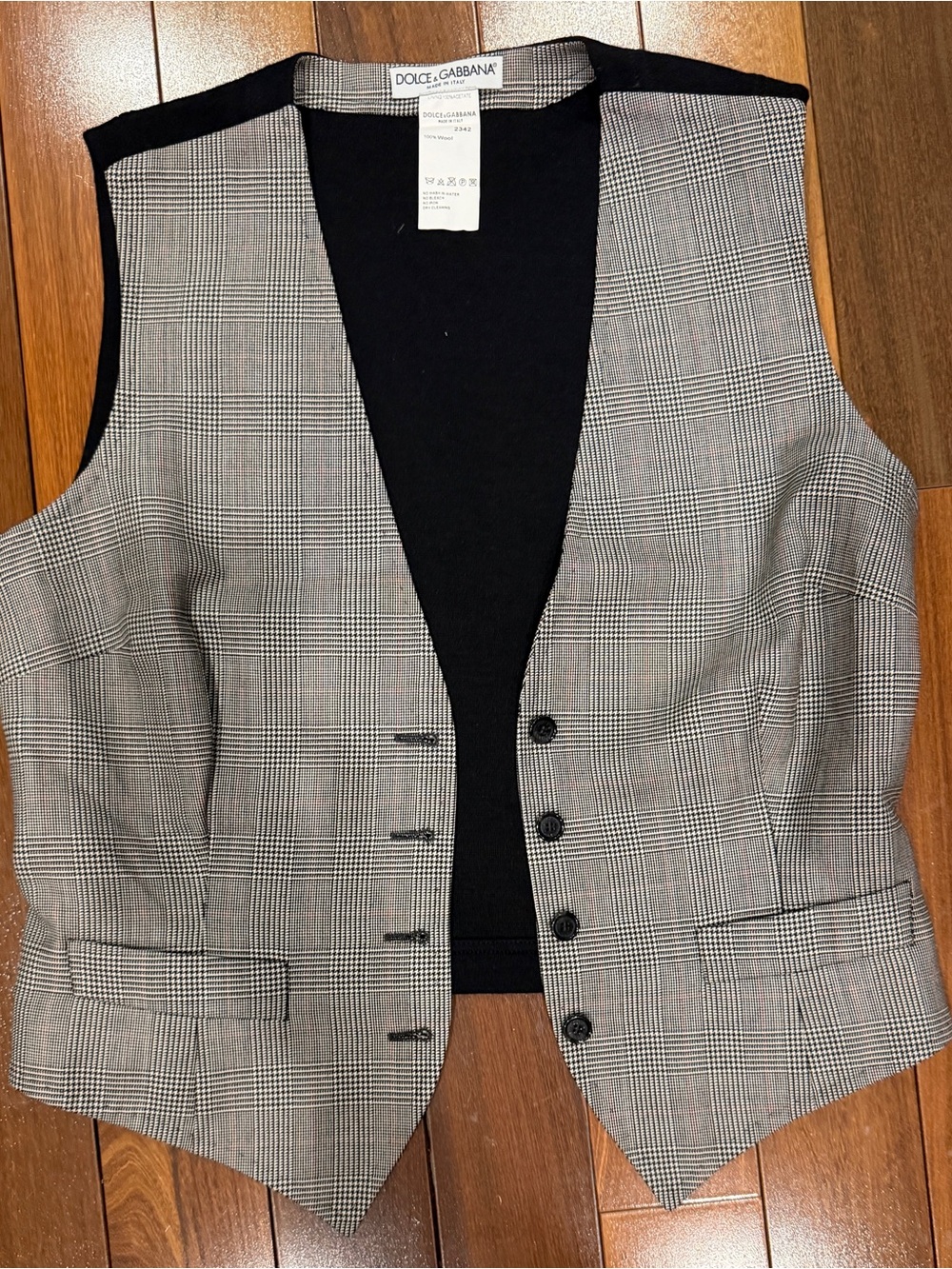 Dolce & Gabbana Gray Glen Plaid Women's Vest with Black Back.